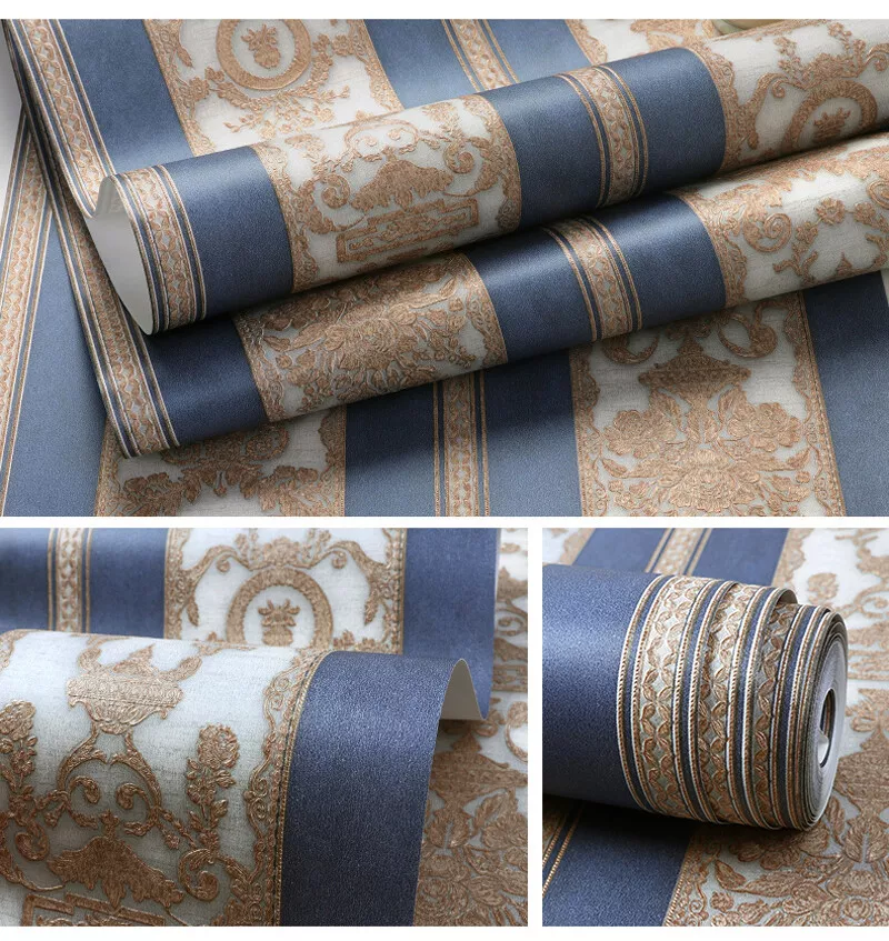 ورق حائط ذو خطوط عمودية عريضة باللونين البيج والبني لخلق وهم الارتفاع